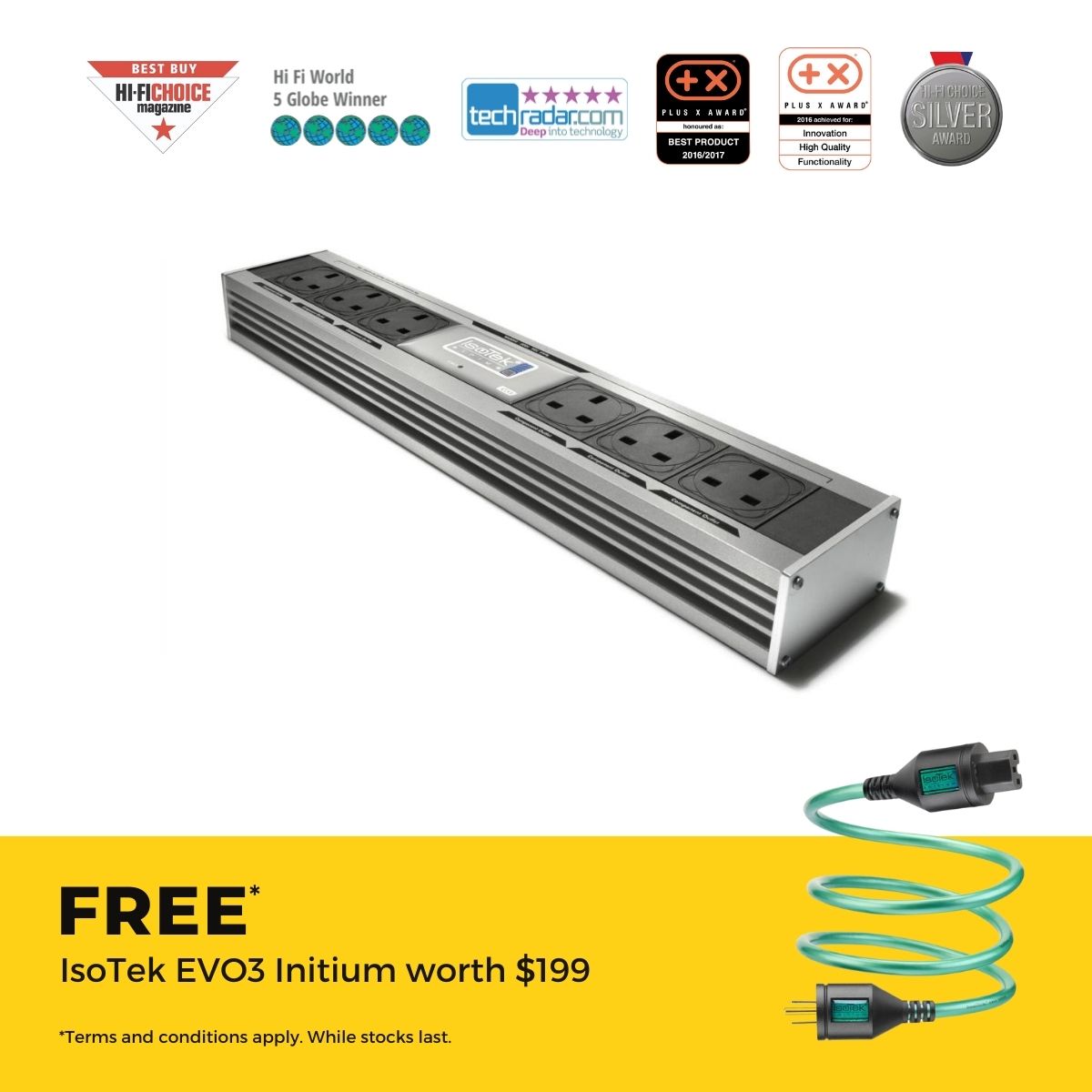 IsoTek EVO3 Sirius Power Bar (UK sockets) [FREE 1set of IsoTek EVO3 Initium Cable worth $199]