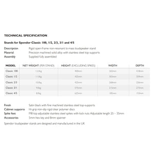 Spendor Classic Speaker Stands for 100, 1/2, 2/3, 3/1 & 4/5